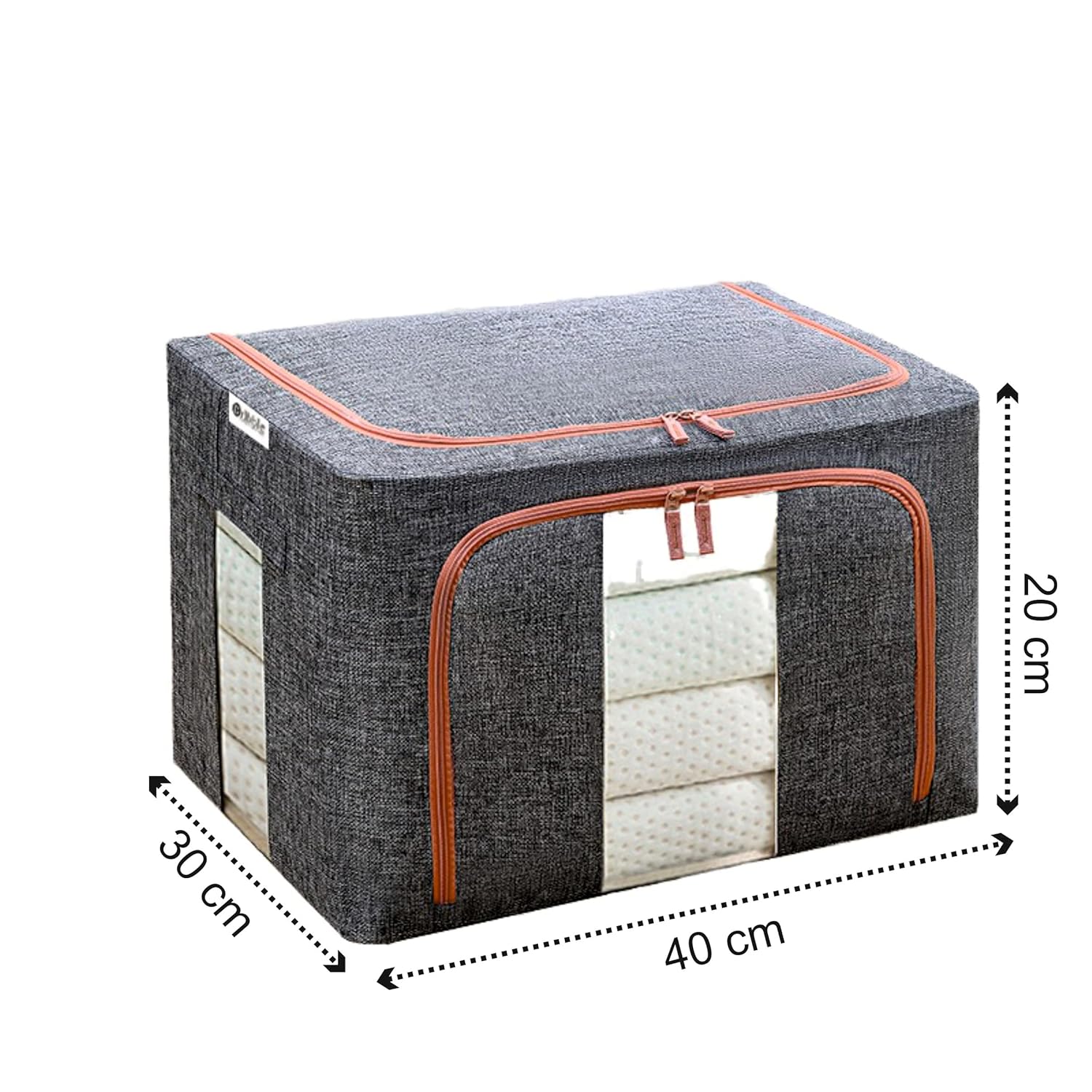 Dribble 2pcs Foldable Steel Frame Clothes Organizer Storage Box for Wardrobe, Saree, Shirts, and Blankets (24 Ltr) Grey