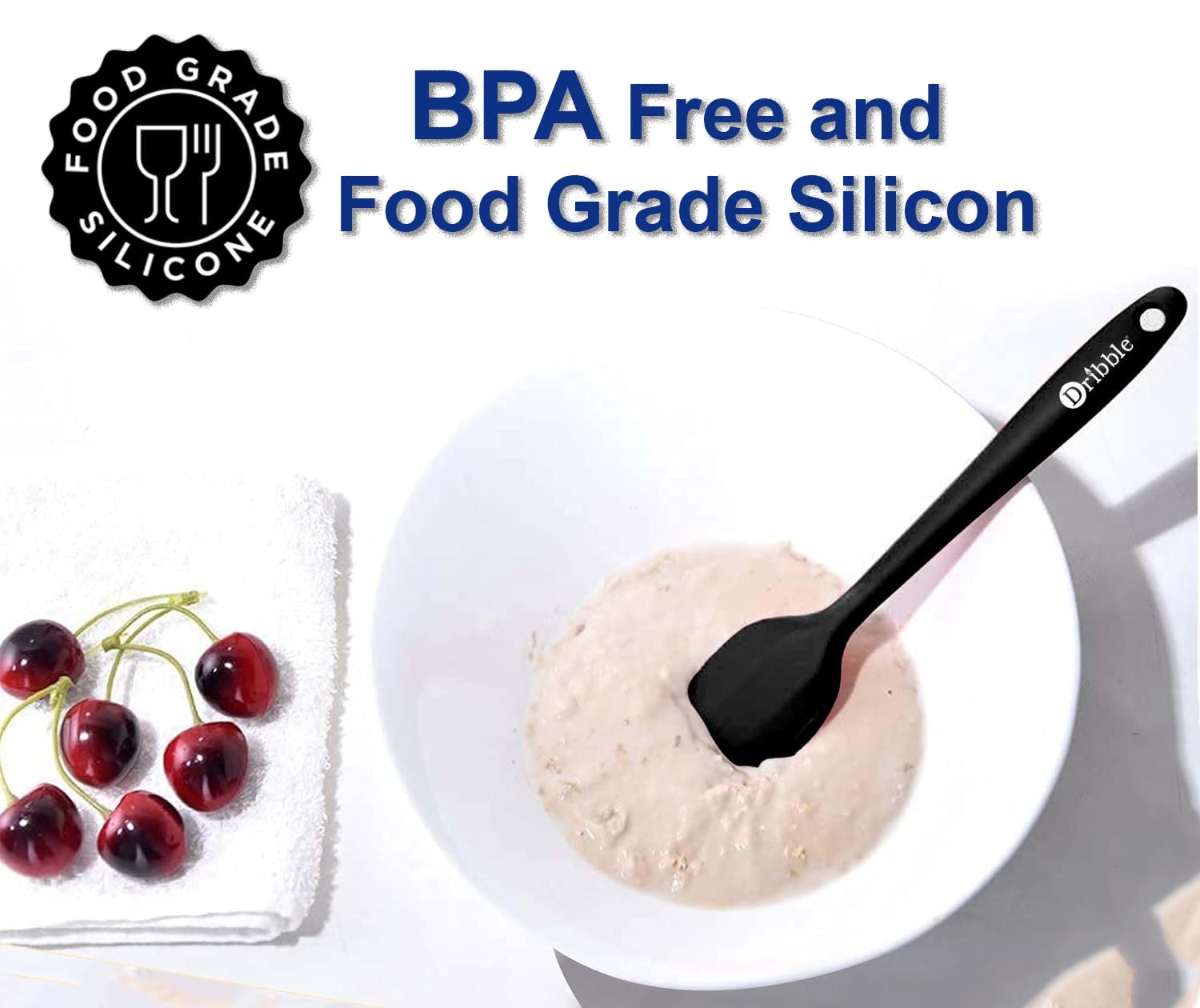 Dribble Premium Big & Sturdy Silicone Spatula Set of 3, Heat Resistant Spatulas for Non Stick Cooking,Baking & Mixing-BPA-Free & Food Grade, Black