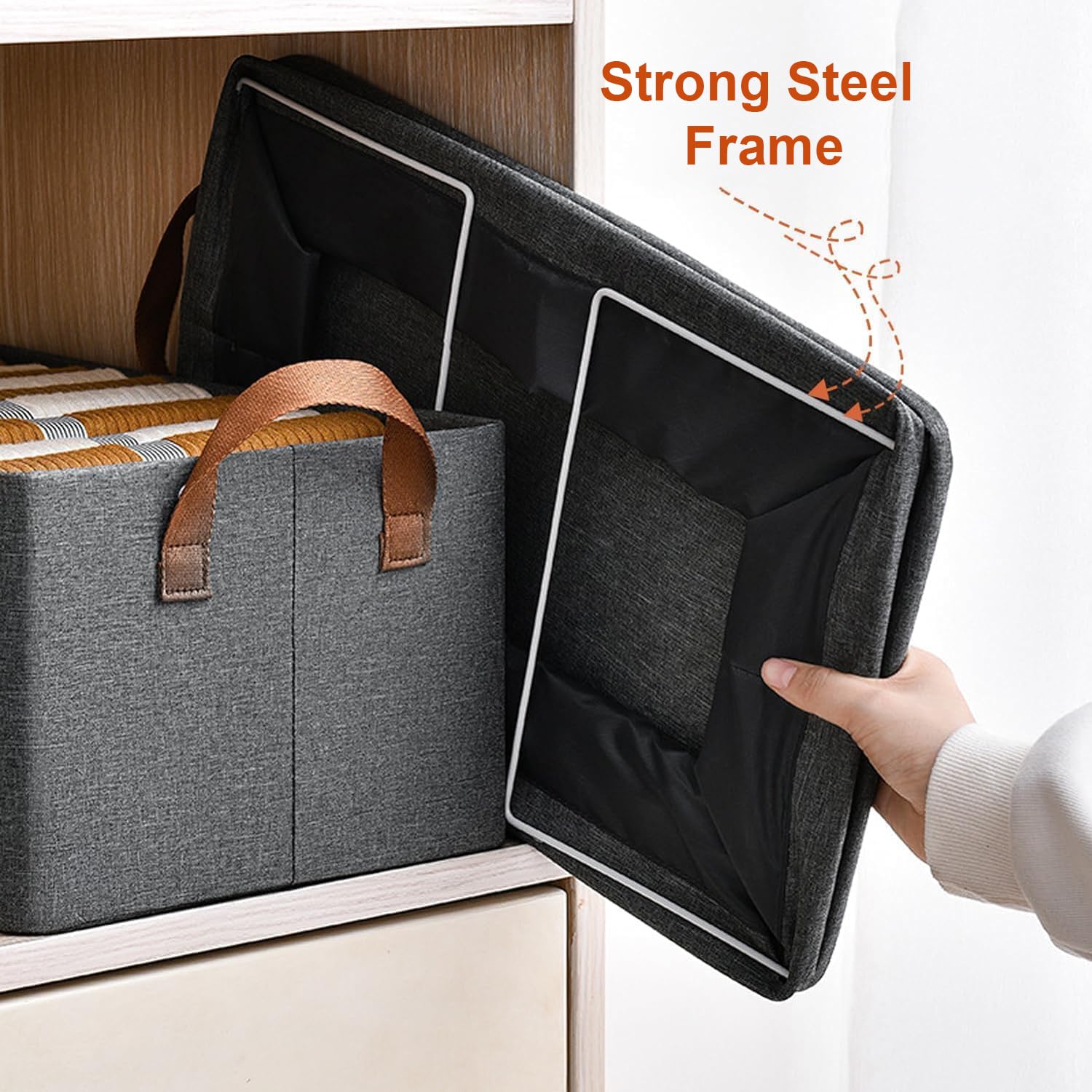 Dribble 4PCS Collapsible Fabric Storage Cubes with Handles | Foldable Storage Baskets for Toys, Books, Closet, Shelves | Large Storage Organizers with Strong Steel Frame – Grey (4PCS)