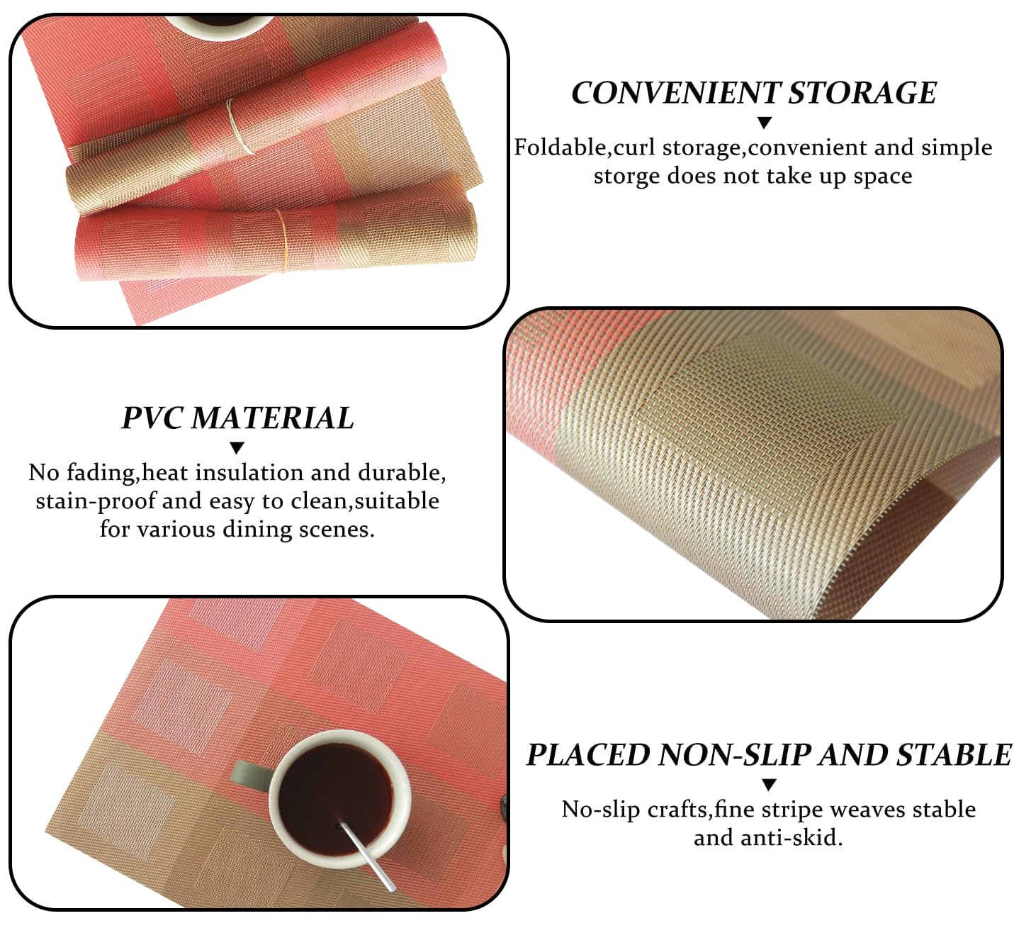 Dribble PVC Placemats Set of 6 | Heat-Resistant, Washable, Waterproof Table Mats | Anti-Slip Dining Table Placemats for Kitchen & Home Decor – 45x30cm, Design -Pixel