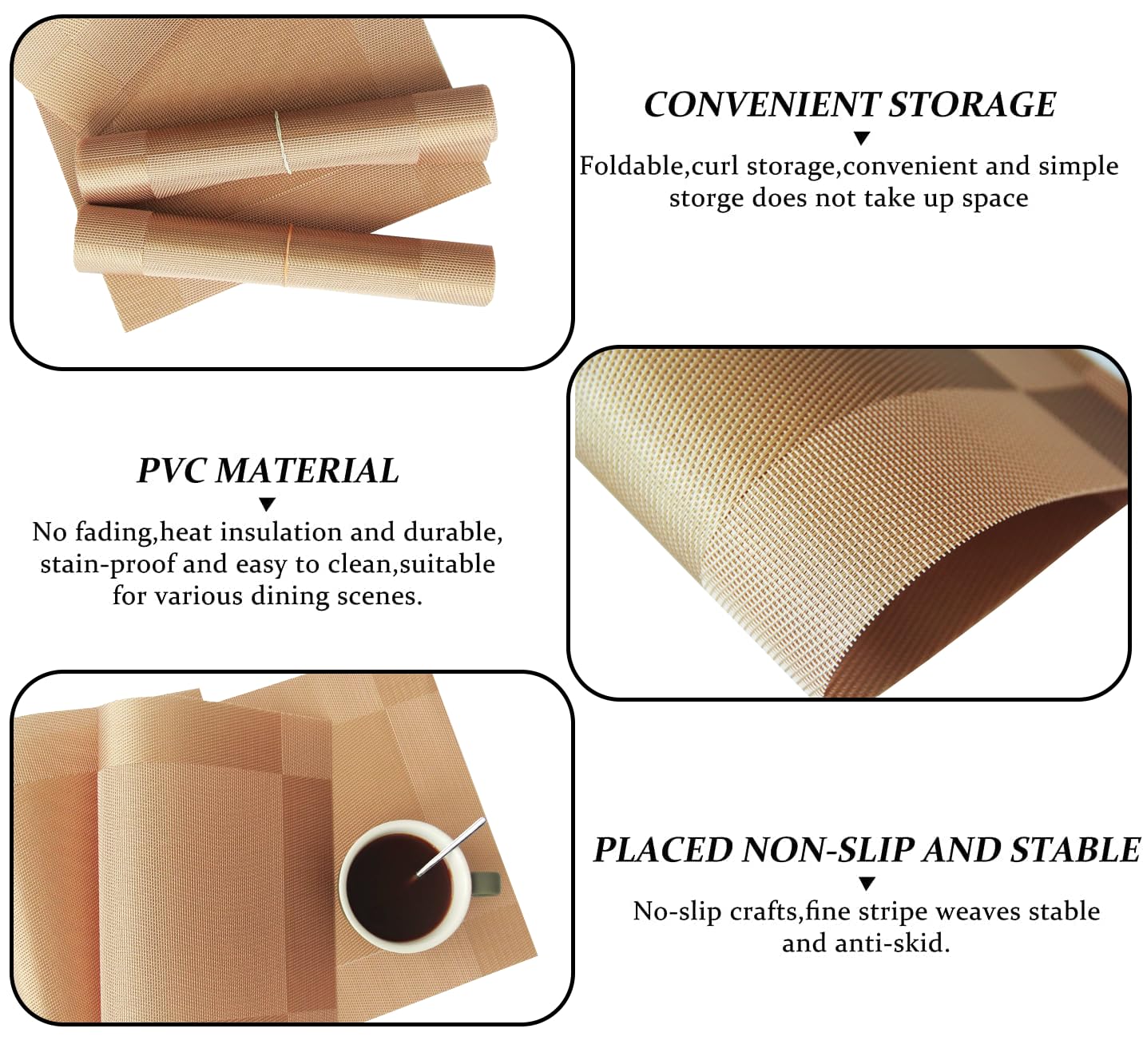 Dribble PVC Placemats Set of 6 | Heat-Resistant, Washable, Waterproof Table Mats | Anti-Slip Dining Table Placemats for Kitchen & Home Decor – 45x30cm, Design -Sunstone