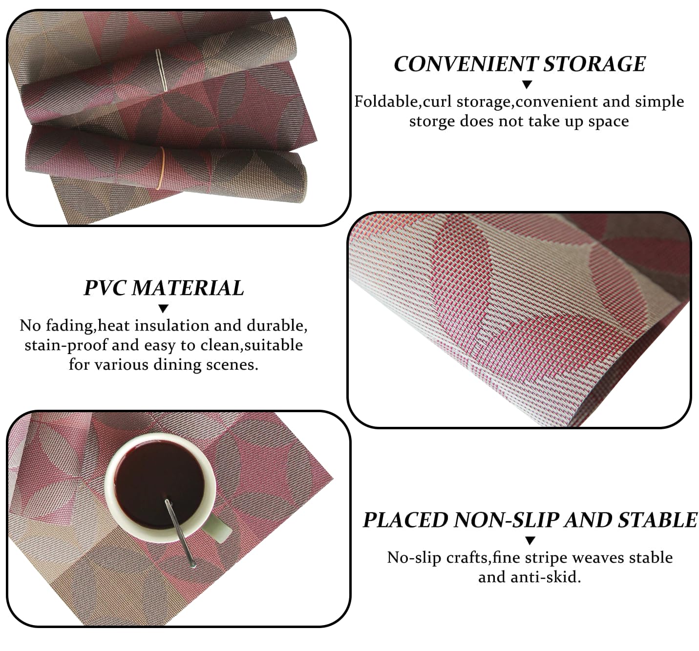 Dribble PVC Placemats Set of 6 | Heat-Resistant, Washable, Waterproof Table Mats | Anti-Slip Dining Table Placemats for Kitchen & Home Decor – 45x30cm, Design -Mosaic