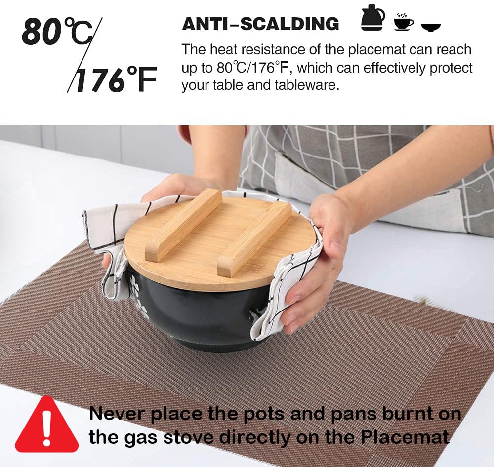 Dribble PVC Placemats Set of 6 | Heat-Resistant, Washable, Waterproof Table Mats | Anti-Slip Dining Table Placemats for Kitchen & Home Decor – 45x30cm, Design -Cinnamon Weave