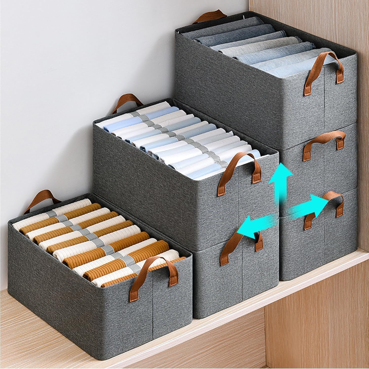Dribble 4PCS Collapsible Fabric Storage Cubes with Handles | Foldable Storage Baskets for Toys, Books, Closet, Shelves | Large Storage Organizers with Strong Steel Frame – Grey (4PCS)