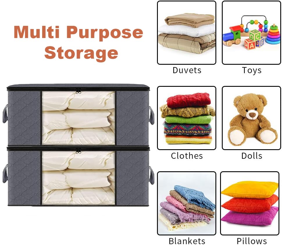 Dribble 3 PCS Collapsible Fabric Storage Box with Handles | Foldable Storage Bag for Bedroom, Closet, Clothing, Comforter, Sweater, Organization and Storage | Large Storage Organizers – Grey (35 Ltr)