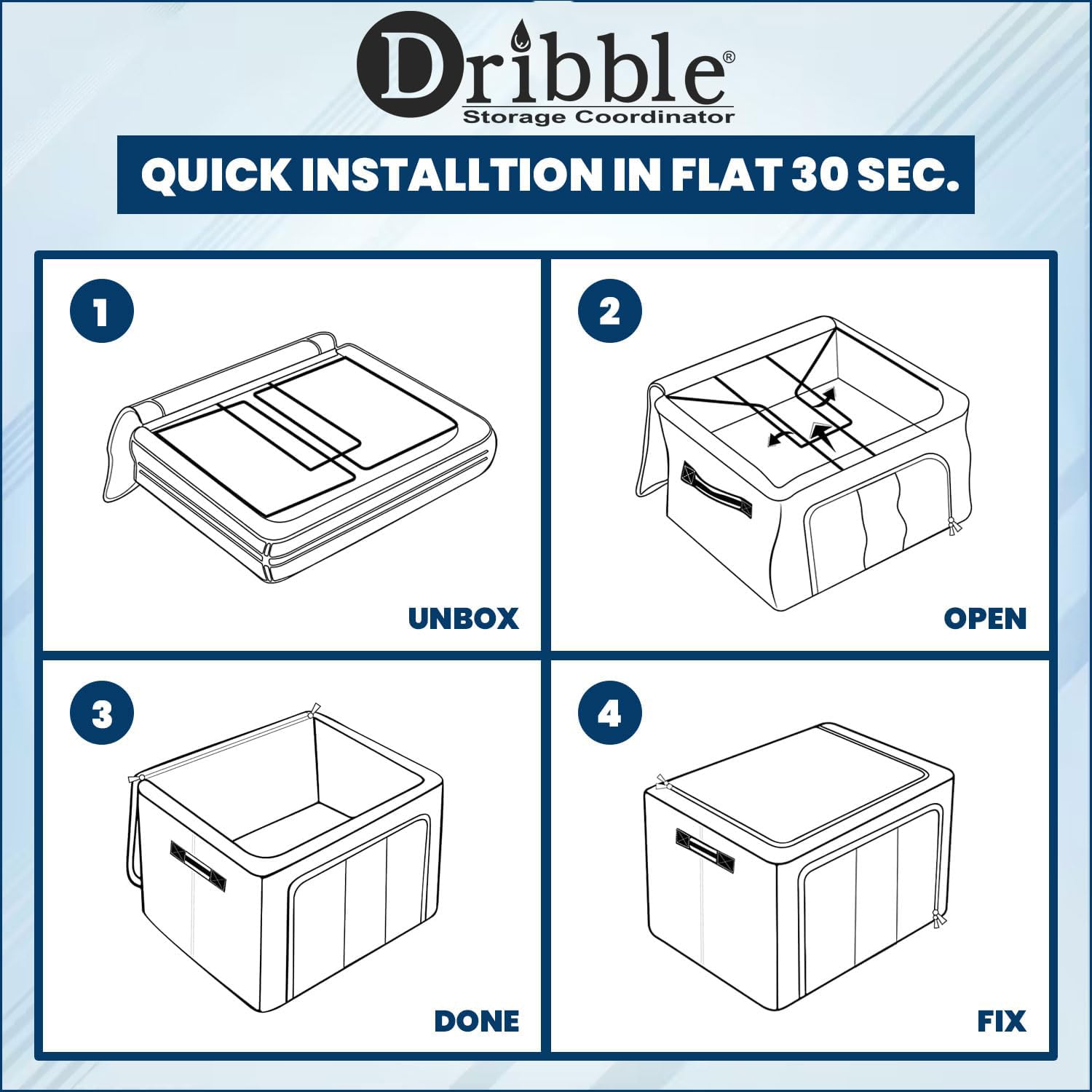 Dribble 2pcs Foldable Steel Frame Clothes Organizer Storage Box for Wardrobe, Saree, Shirts, and Blankets (24 Ltr) Grey