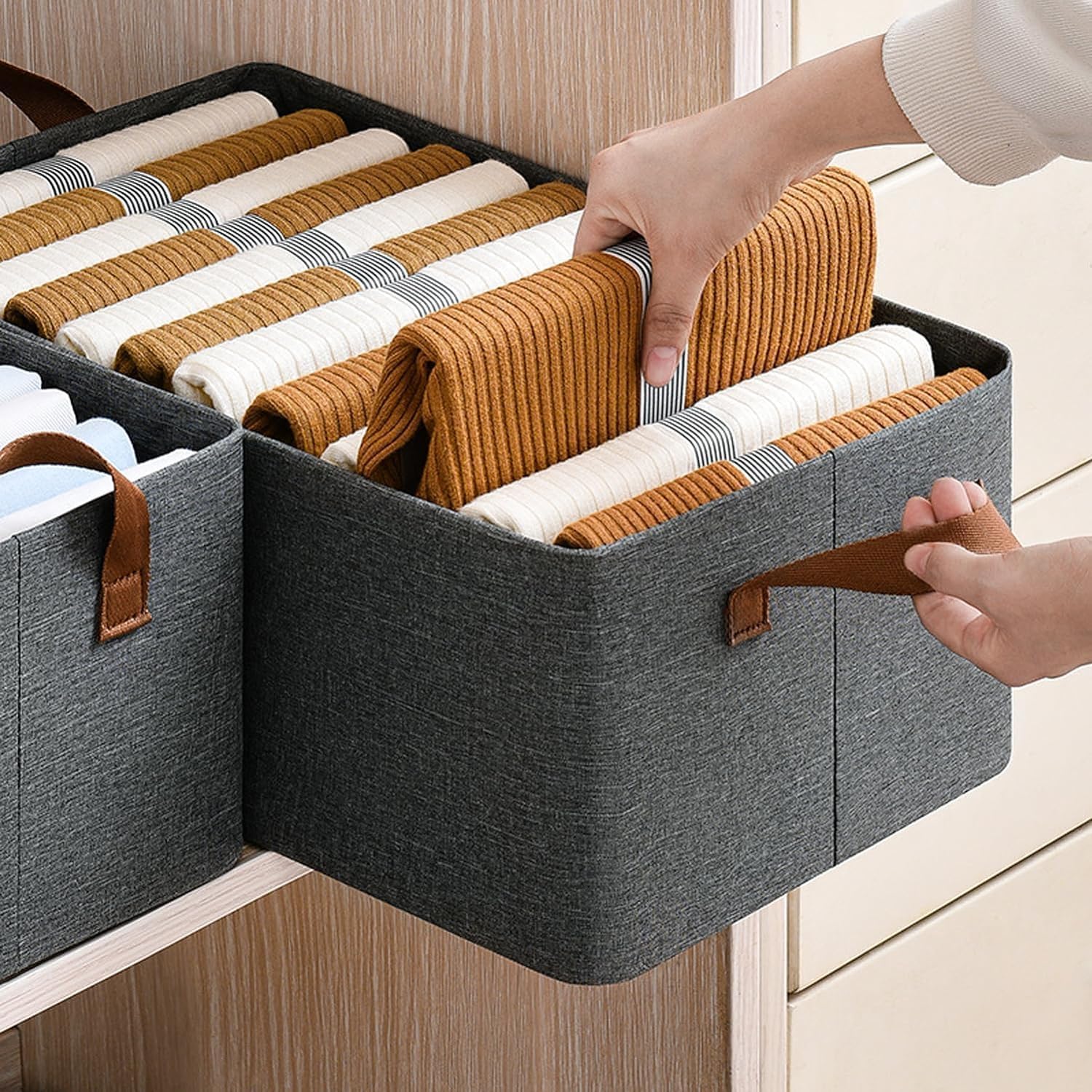 Dribble 4PCS Collapsible Fabric Storage Cubes with Handles | Foldable Storage Baskets for Toys, Books, Closet, Shelves | Large Storage Organizers with Strong Steel Frame – Grey (4PCS)