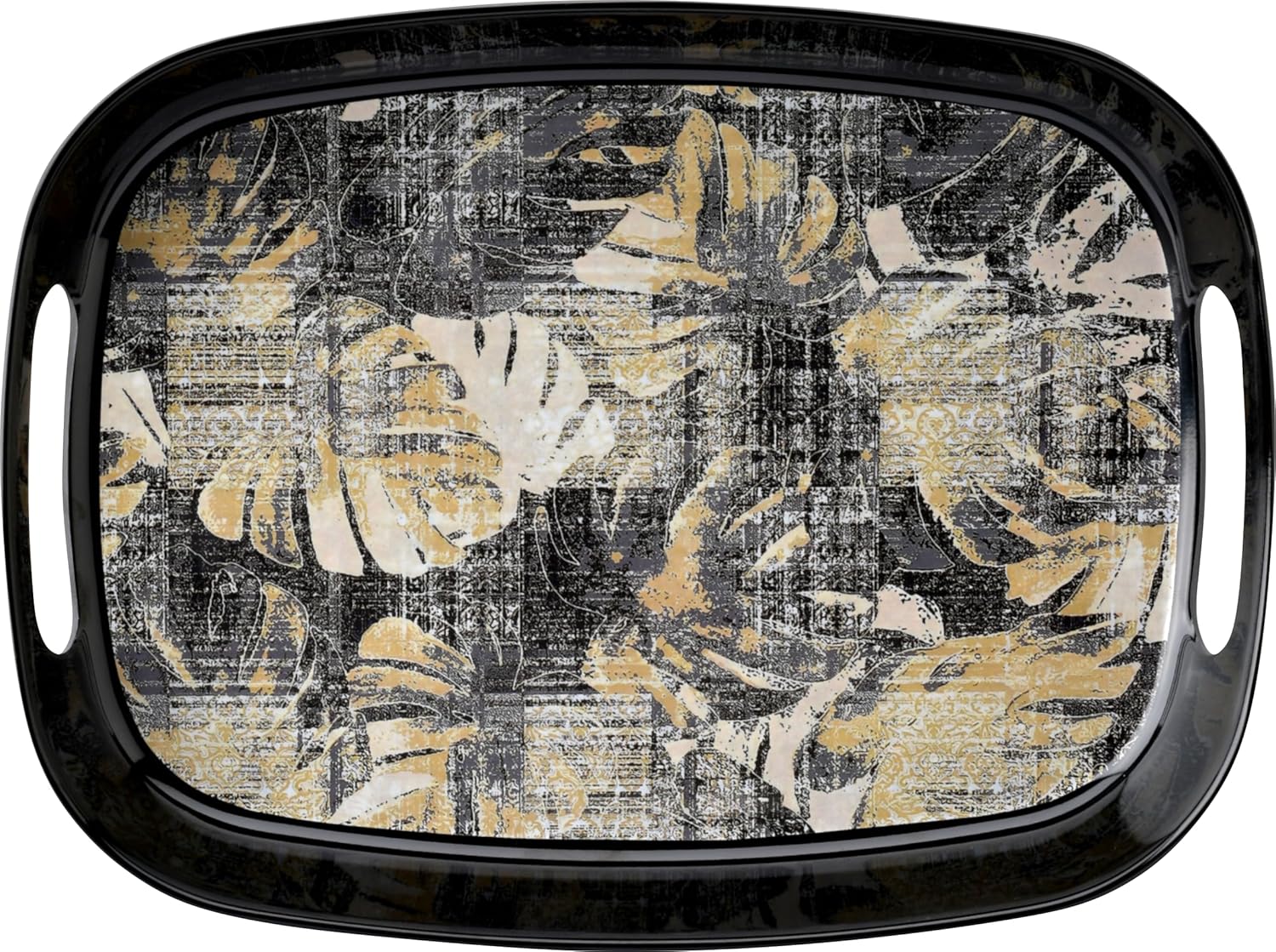 Dribble 100% Pure Melamine Serving Tray with Handle Set of 3 (Small, Medium & Large), Food Grade, BPA Free, for Kitchen, Dining, Serving Tea, Coffee and Meals, Shape Rectangular, Design: Earthy Bloom