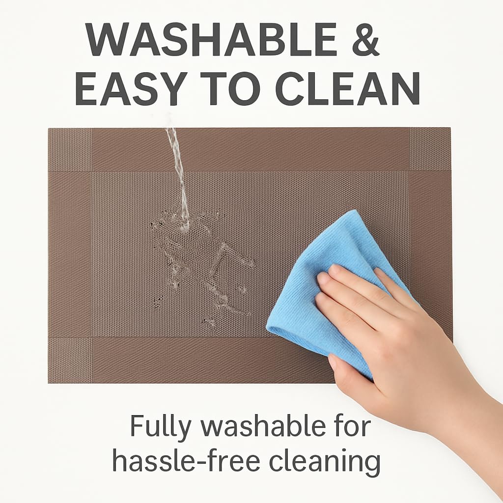 Dribble PVC Placemats Set of 6 | Heat-Resistant, Washable, Waterproof Table Mats | Anti-Slip Dining Table Placemats for Kitchen & Home Decor – 45x30cm, Design -Cinnamon Weave