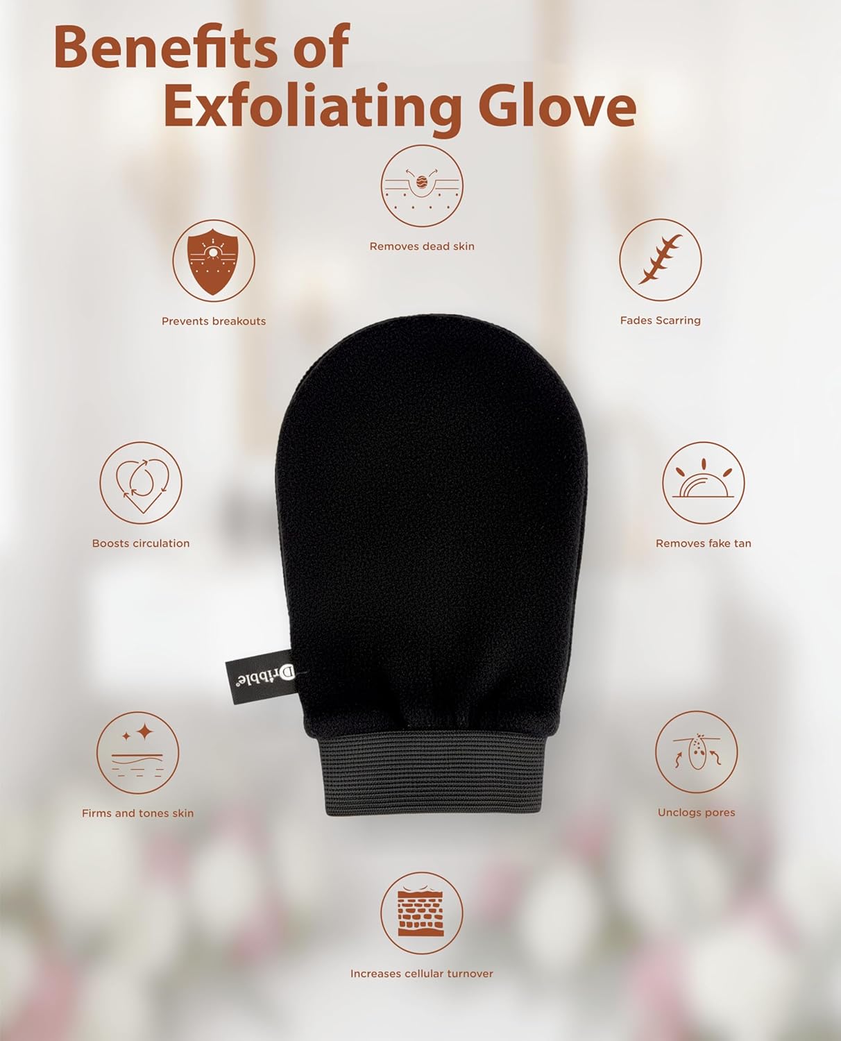 Dribble Premium Body Exfoliating Glove & Scrubber for Shower | Deep Exfoliation to Remove Dead Skin & Keratosis Pilaris | 100% Natural Viscose Fiber for Smooth Skin | Reusable Mitt for Self-Tan Prep