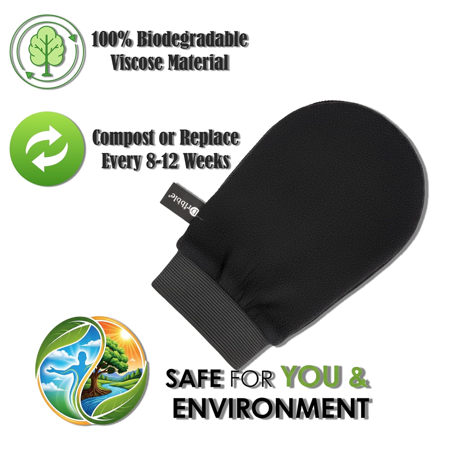 Dribble Premium Body Exfoliating Glove & Scrubber for Shower | Deep Exfoliation to Remove Dead Skin & Keratosis Pilaris | 100% Natural Viscose Fiber for Smooth Skin | Reusable Mitt for Self-Tan Prep