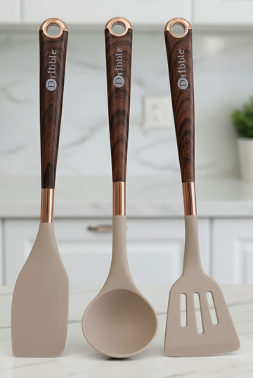 Dribble Premium Big & Sturdy Silicone Spatula Set of 3, Heat Resistant for Non-Stick Cooking,Baking & Mixing,BPA-Free,Food Grade with Designer Handle,Flexible Spatulas for Mixing, Stirring & Flipping